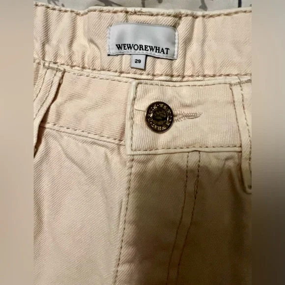 NWOT Women’s WeWoreWhat high waist bf fit cream fringe cutoff denim shorts sz 29 - Picture 5 of 10